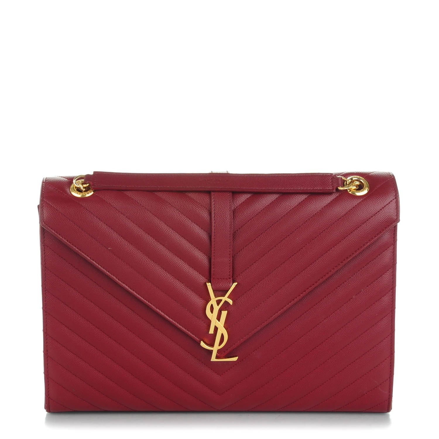 Saint Laurent Grain De Poudre Matelasse Chevron Large Monogram Satchel Oxblood 1 of 8