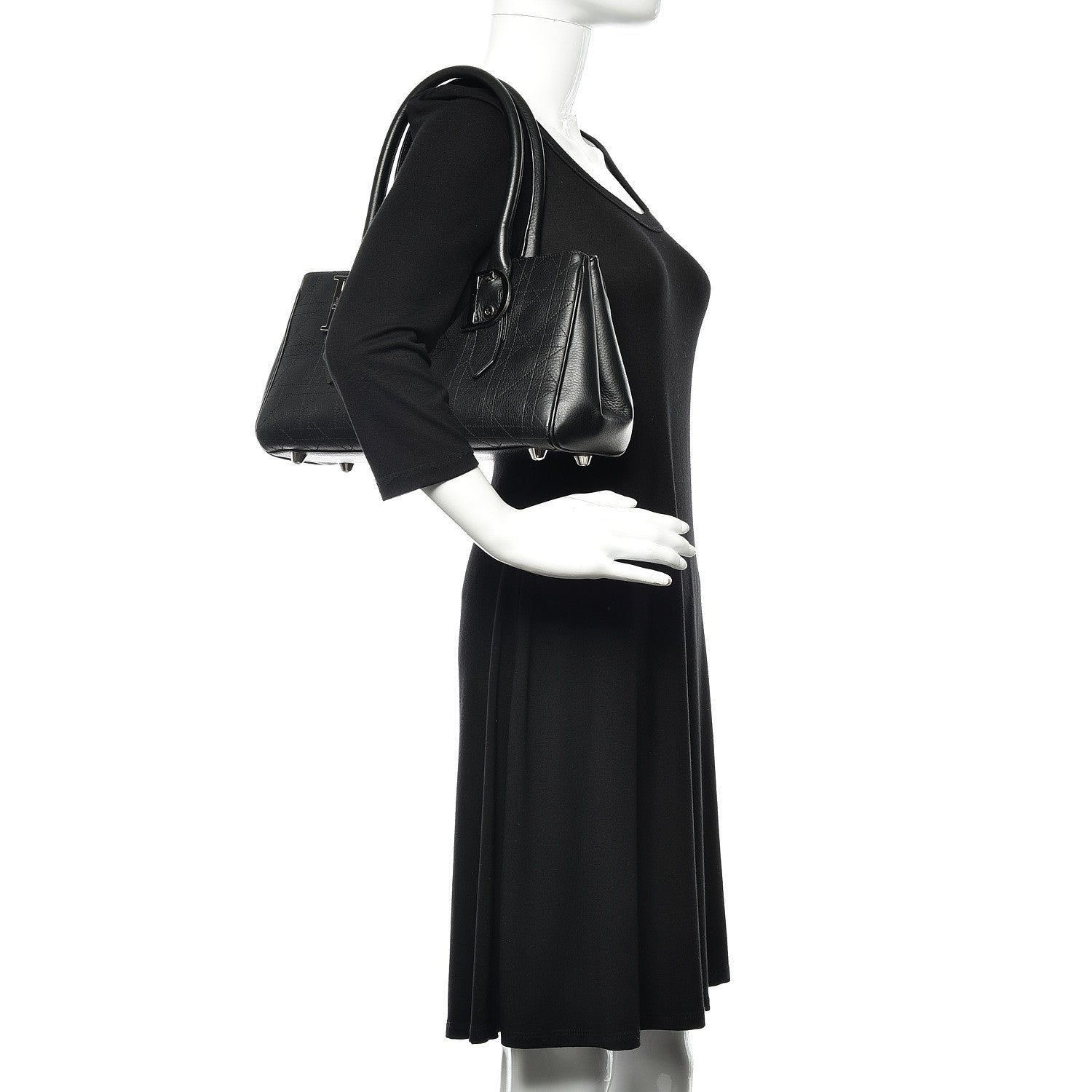 Christian Dior Calfskin Cannage Shoulder Bag Black 2 of 13