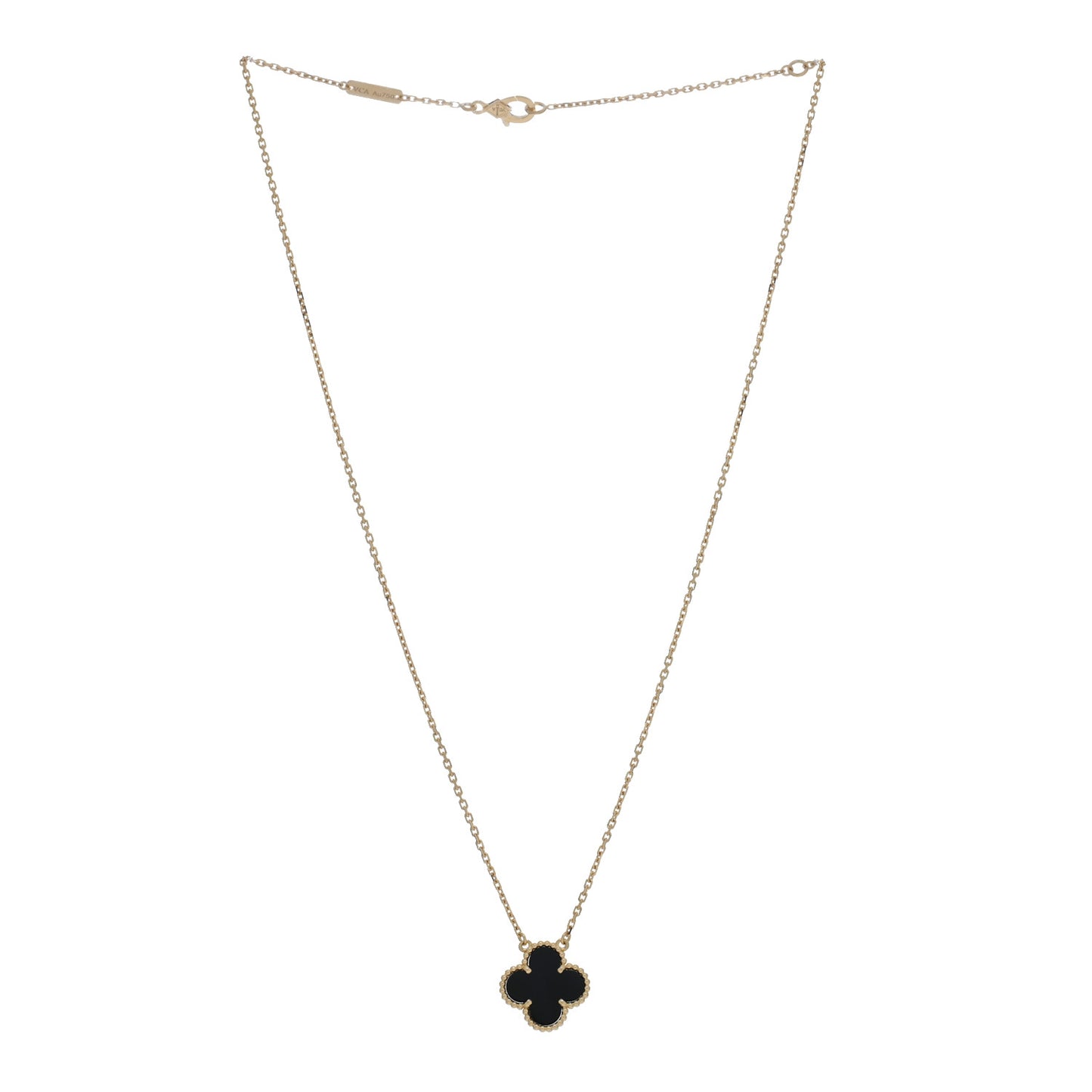 18K Yellow Gold Black Onyx Vintage Alhambra Pendant Necklace