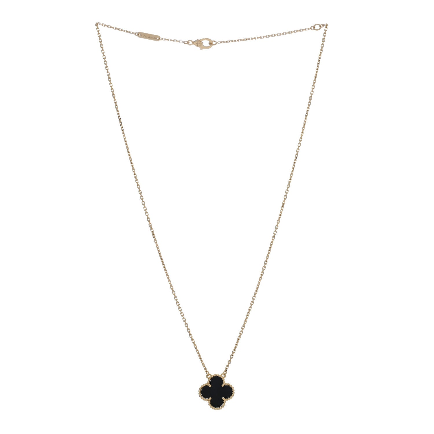 Van Cleef & Arpels 18K Yellow Gold Black Onyx Vintage Alhambra Pendant Necklace 2 of 4