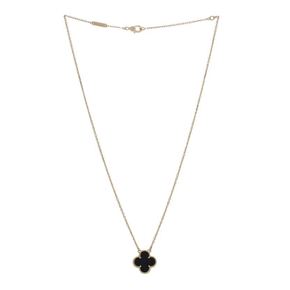 Van Cleef & Arpels 18K Yellow Gold Black Onyx Vintage Alhambra Pendant Necklace 2 of 4