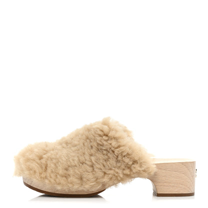 Chanel Shearling Lambskin Clogs 40 Beige 1 of 11