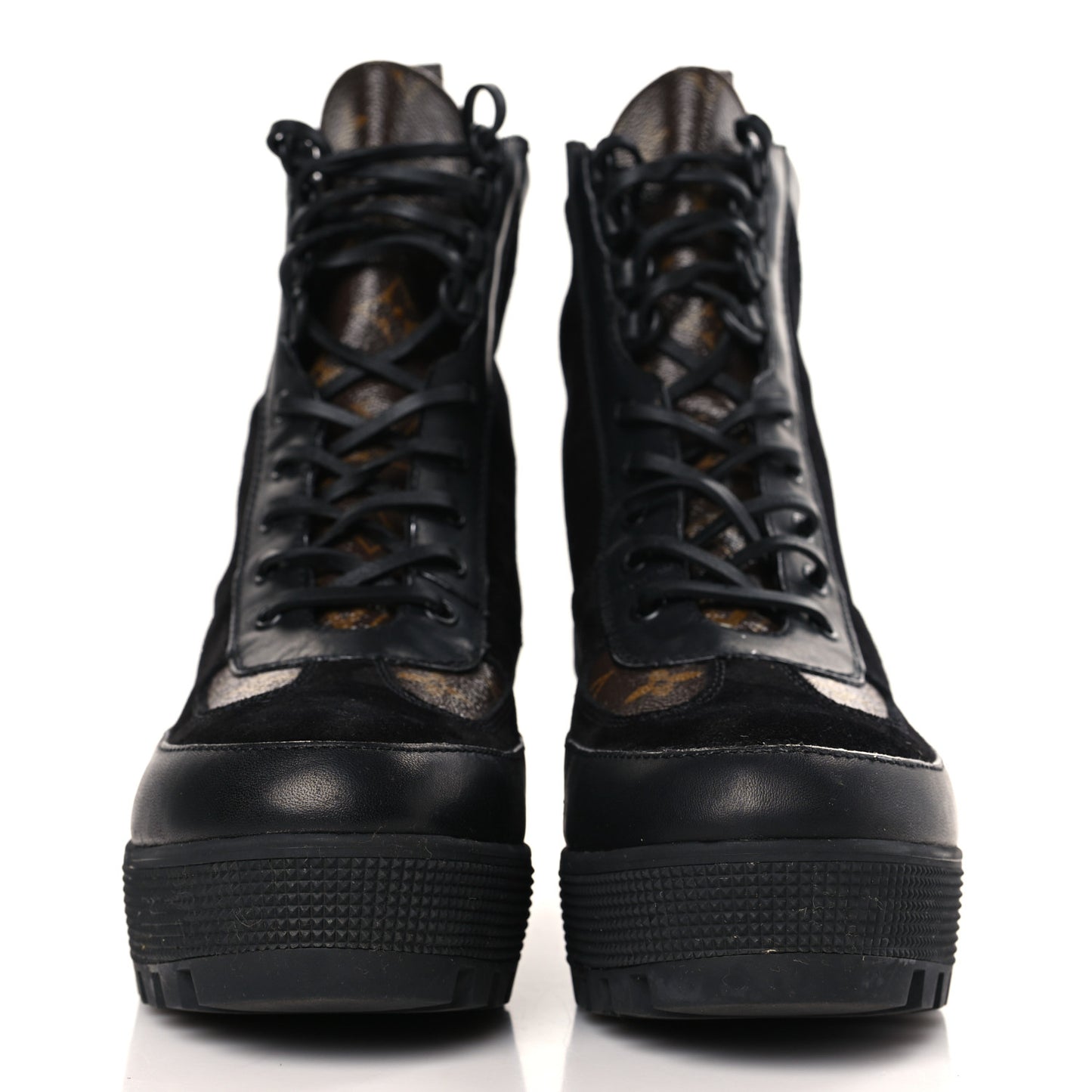 Suede Calfskin Monogram Laureate Platform Desert Boots 42 Black