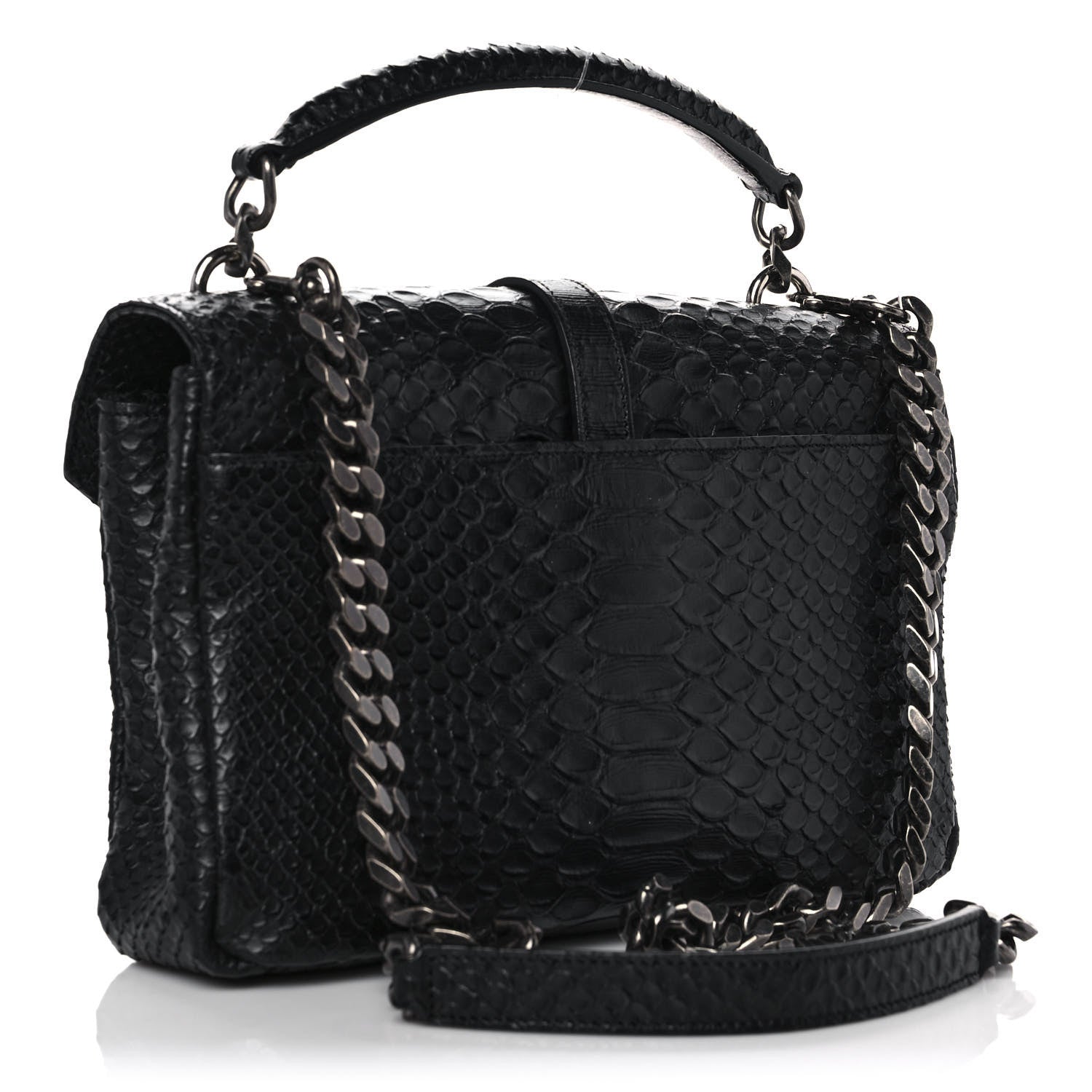 Saint Laurent Calfskin Python Embossed Monogram Medium College Bag Black 3 of 9