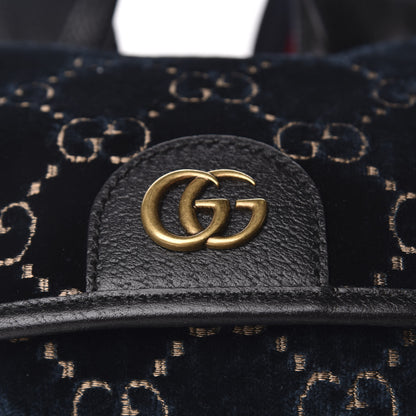Gucci Velvet GG Monogram Textured Calfskin Web Small Double Buckle Backpack Blue Beige Black 7 of 9
