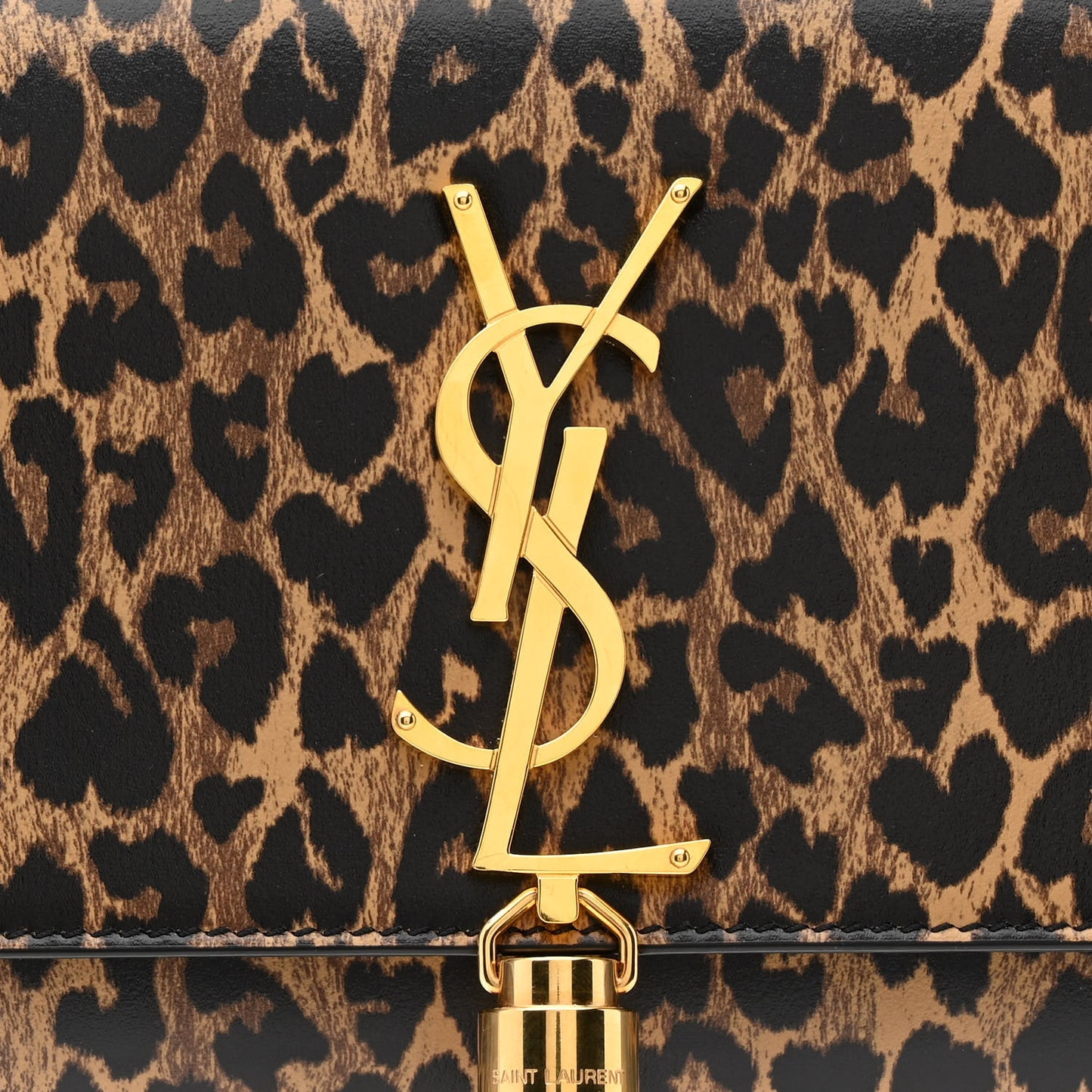 Calfskin Heart Leopard Printed Classic Monogram Kate Tassel Clutch Naturale