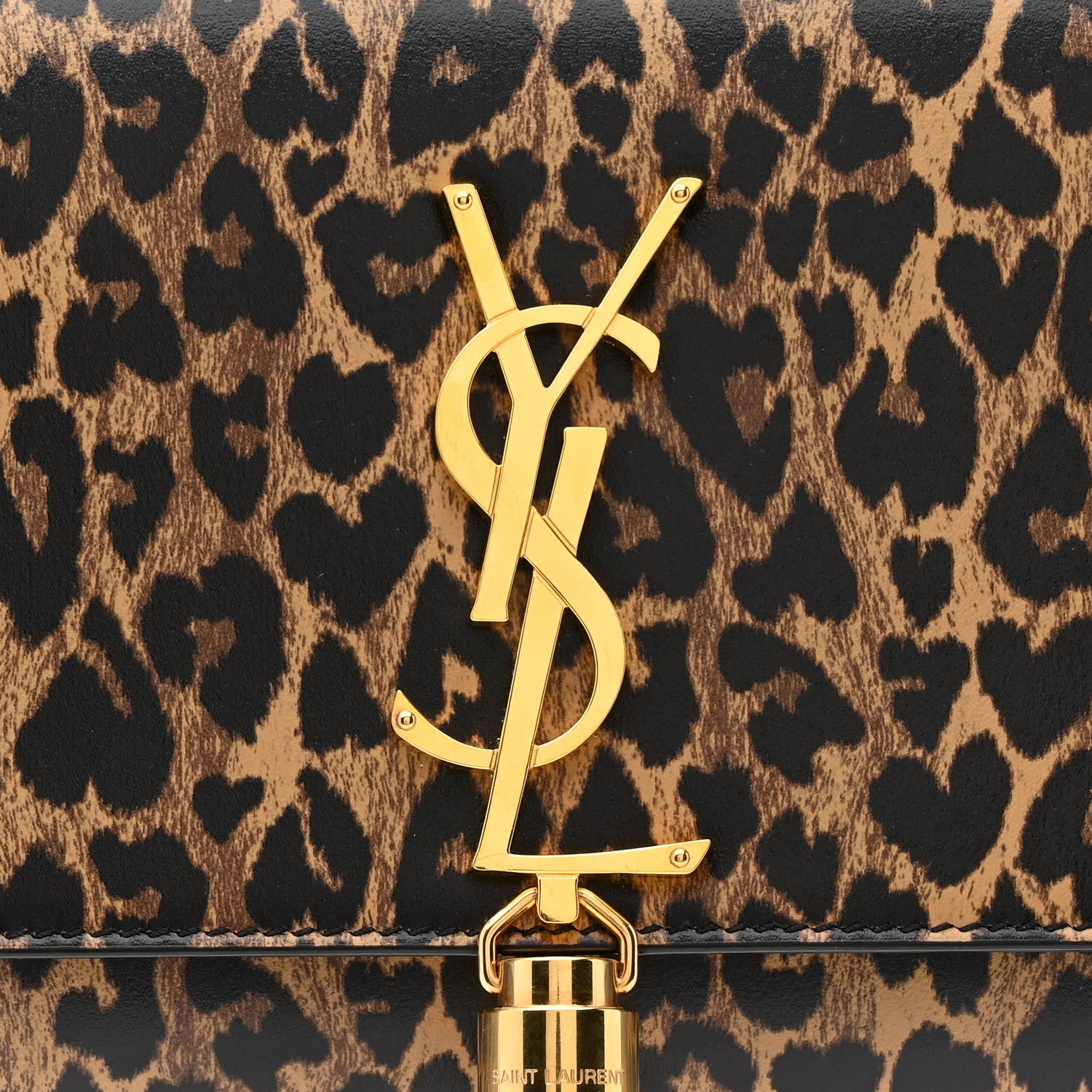 Saint Laurent Calfskin Heart Leopard Printed Classic Monogram Kate Tassel Clutch Naturale 8 of 10