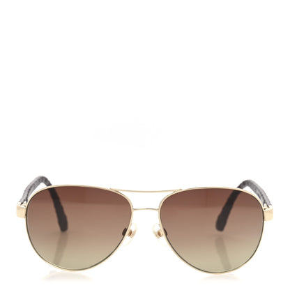 Chanel Metal Lambskin Quilted CC Pilot Summer Aviator Sunglasses 4204-Q Gold Brown 2 of 9