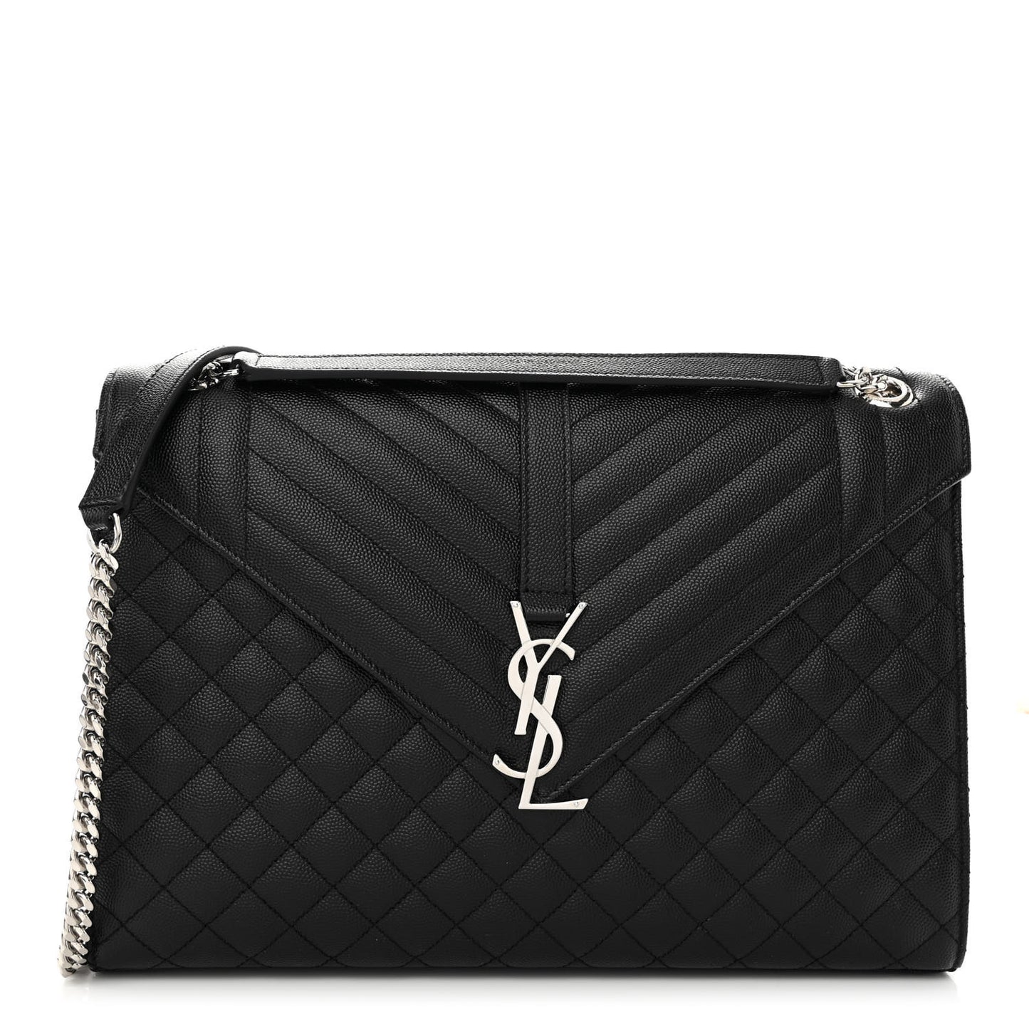 Grain De Poudre Textured Mixed Matelasse Large Triquilt Monogram Satchel Black