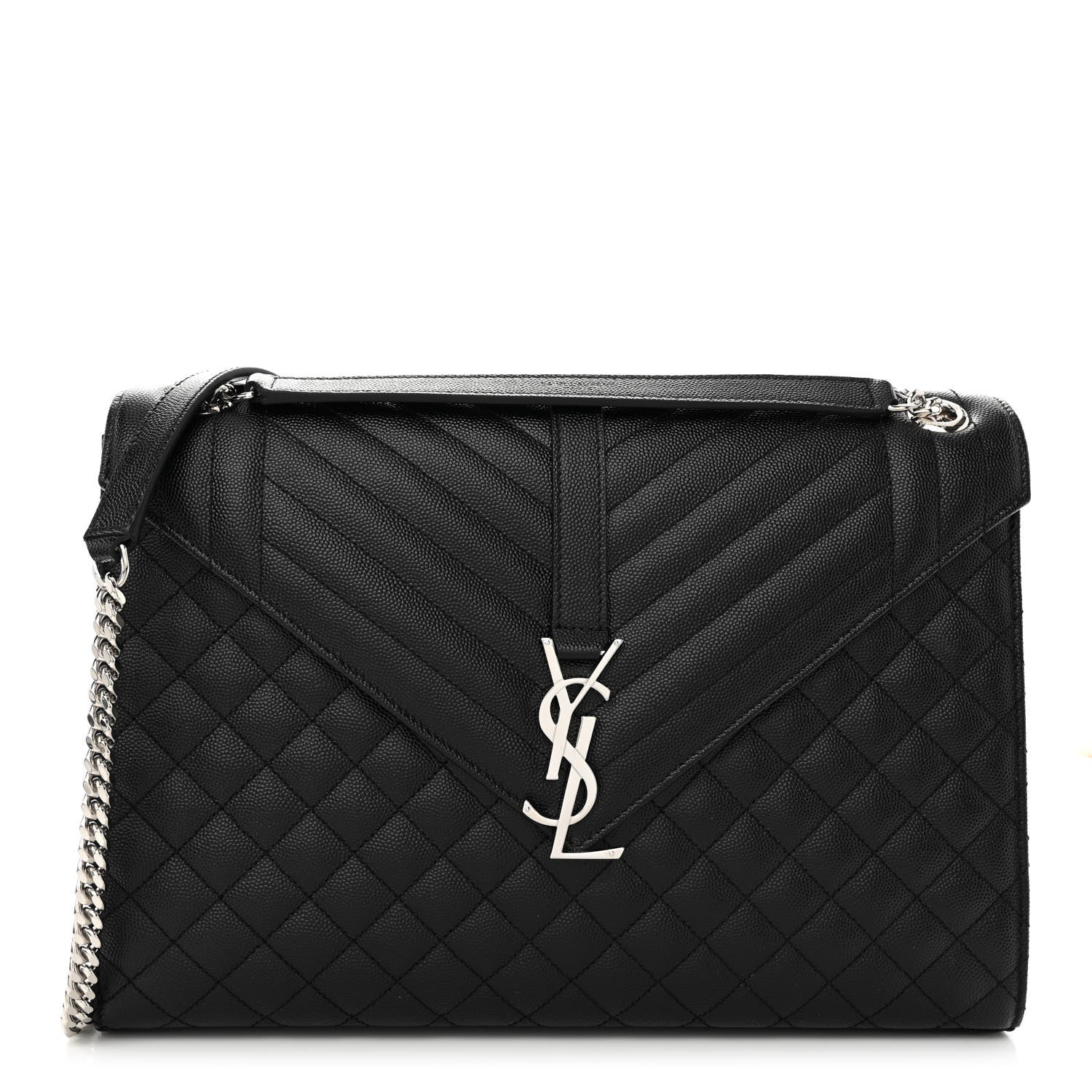 Saint Laurent Grain De Poudre Textured Mixed Matelasse Large Triquilt Monogram Satchel Black 1 of 10