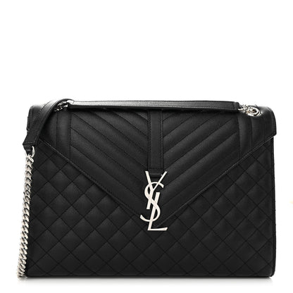 Saint Laurent Grain De Poudre Textured Mixed Matelasse Large Triquilt Monogram Satchel Black 1 of 10