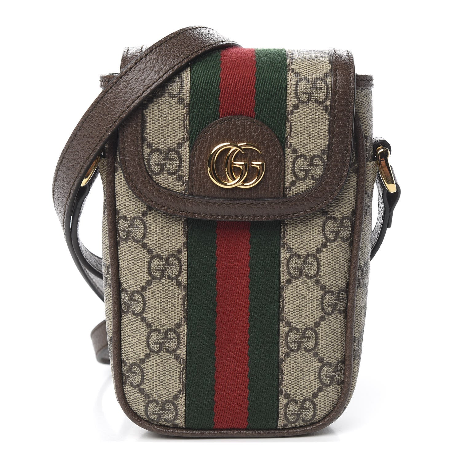 Gucci GG Supreme Monogram Web Ophidia Phone Crossbody Bag Beige New Acero 1 of 9