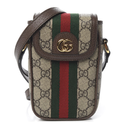 Gucci GG Supreme Monogram Web Ophidia Phone Crossbody Bag Beige New Acero 1 of 9