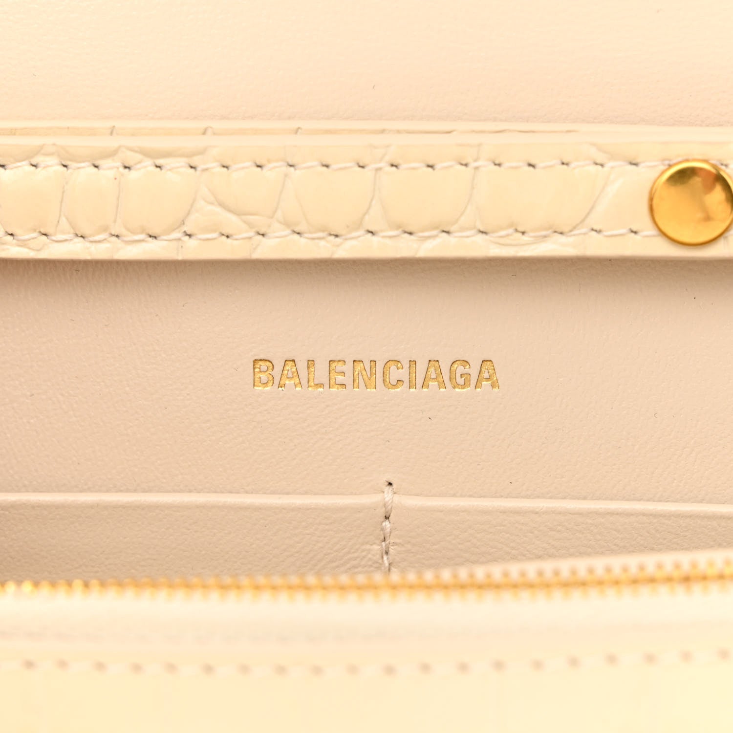 Balenciaga Shiny Calfskin Crocodile Embossed Hourglass Chain Bag Cream 6 of 10