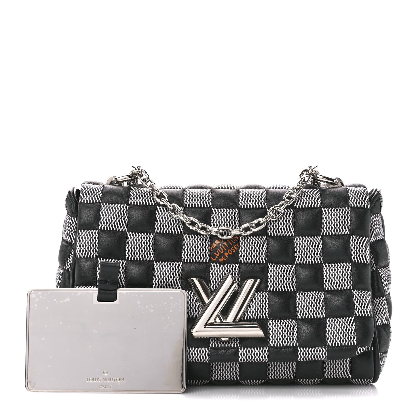 Calfskin Damier Twist Shoulder Bag BB Black White