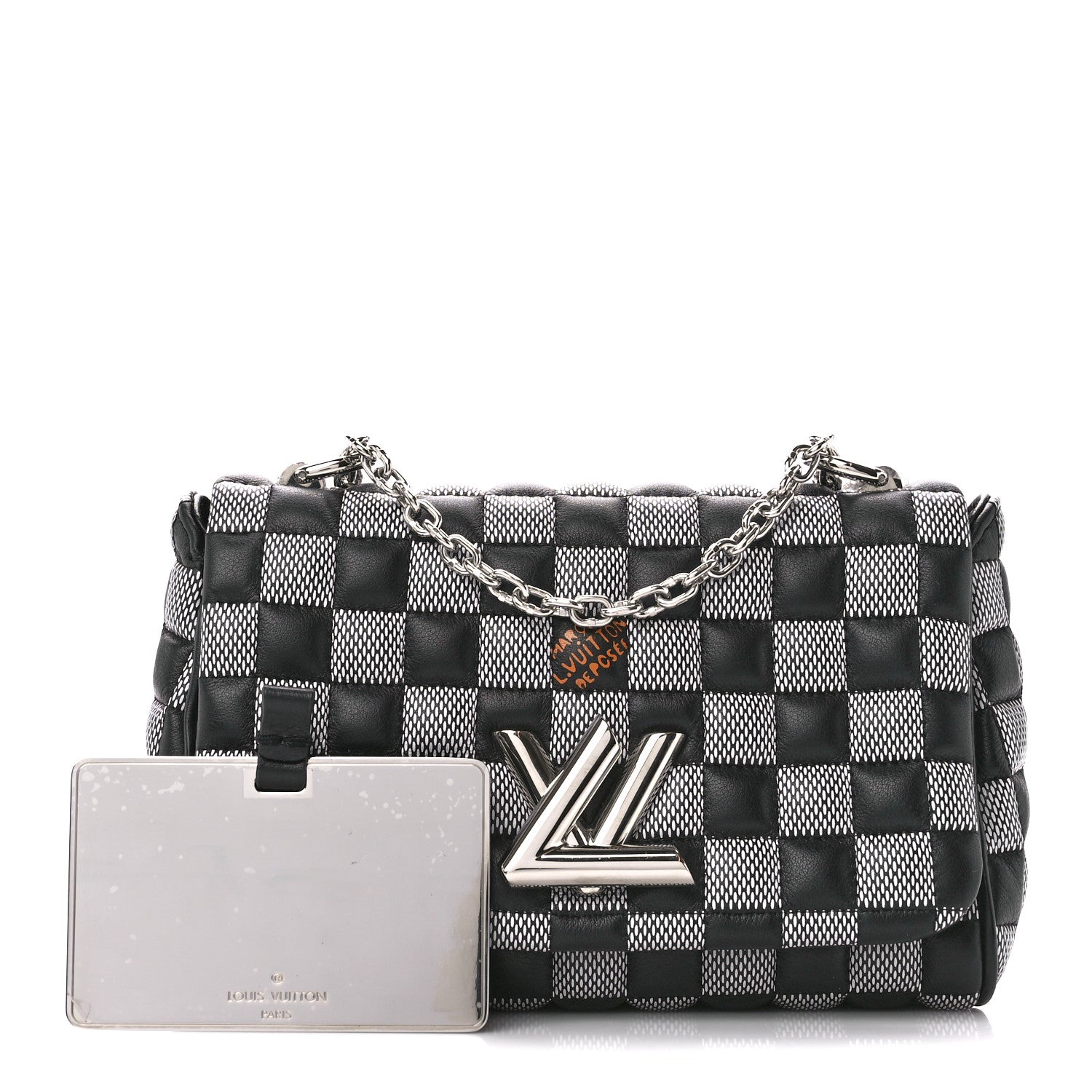 Louis Vuitton Calfskin Damier Twist Shoulder Bag BB Black White 1 of 11