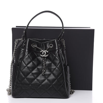 Chanel Grained Calfskin Quilted Medium CC Chain Bucket Drawstring Bag Black 10 of 10
