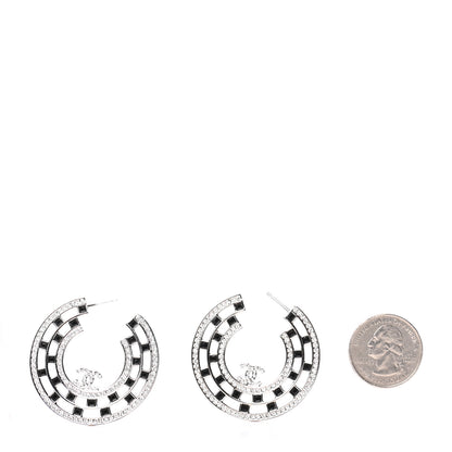 Chanel Baguette Crystal CC Hoop Earrings Silver Black 2 of 6
