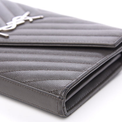 Saint Laurent Grain De Poudre Matelasse Chevron Monogram Chain Wallet Fog 8 of 12