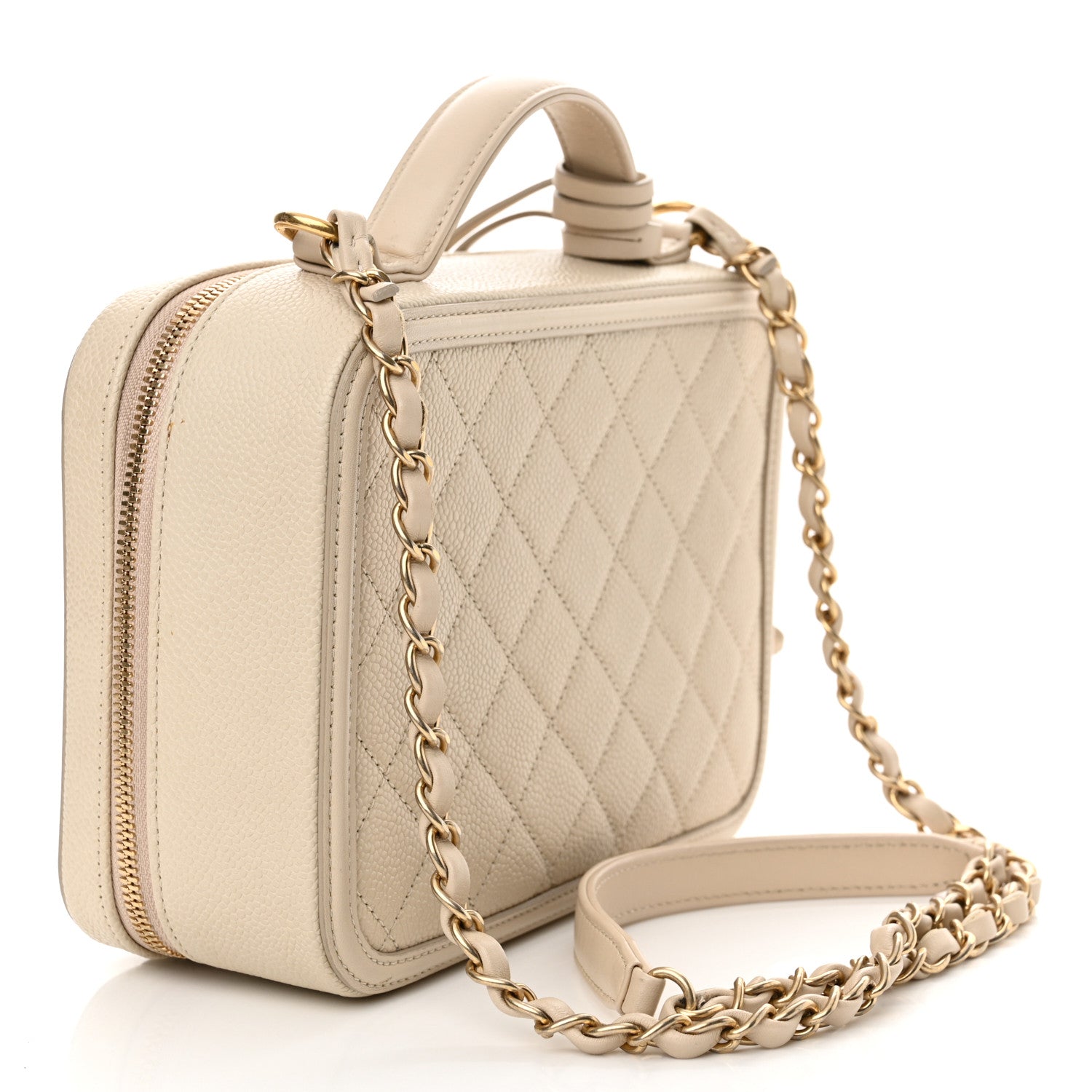 Chanel Caviar Quilted Medium CC Filigree Vanity Case Light Beige 3 of 15