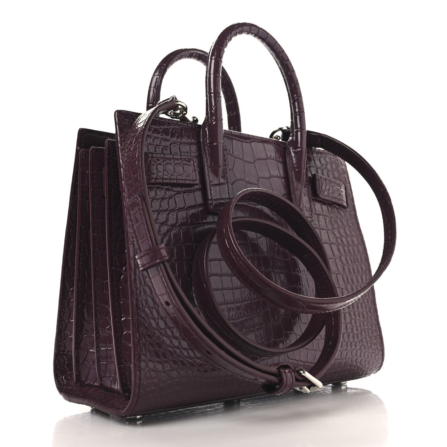 Calfskin Crocodile Embossed Nano Sac De Jour Bordeaux