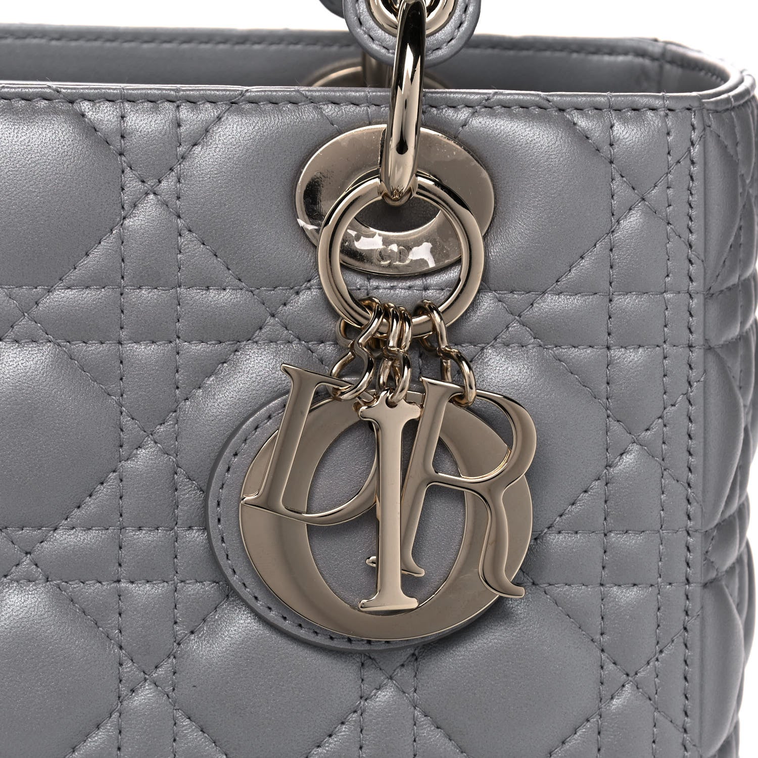 Christian Dior Pearly Lambskin Cannage Medium Lady Dior Grey 7 of 14