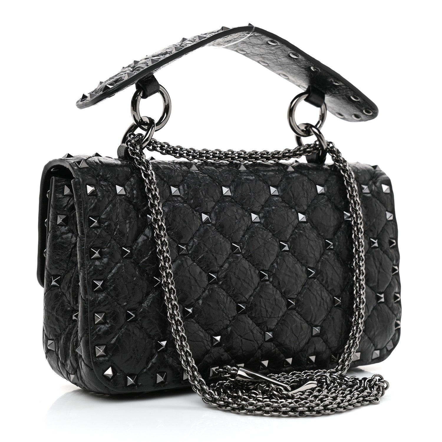 Valentino Garavani Craquele Nappa Small Rockstud Spike Shoulder Bag Black 1 of 7