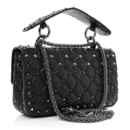 Valentino Garavani Craquele Nappa Small Rockstud Spike Shoulder Bag Black 1 of 7