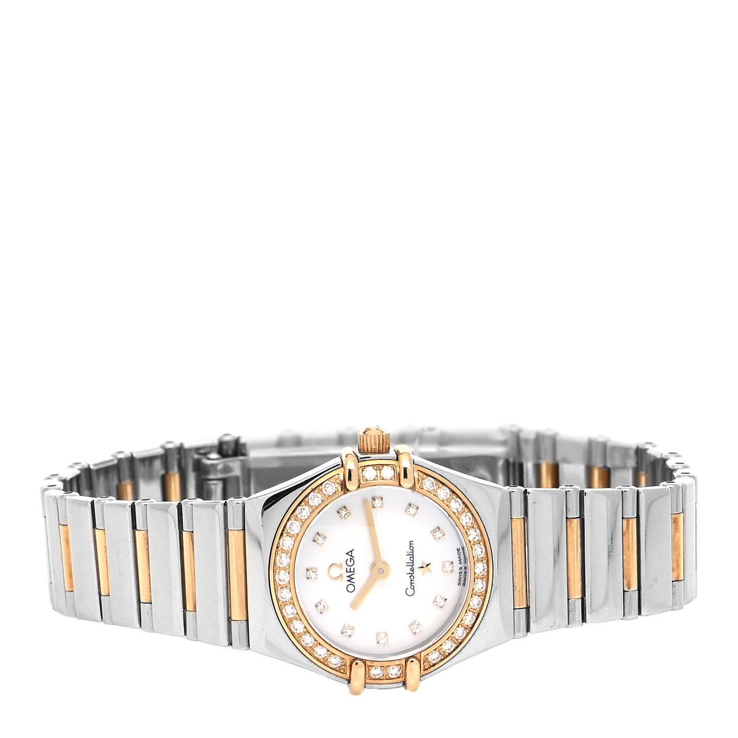 Stainless Steel 18K Yellow Gold Diamond Bezel Mother of Pearl 23mm Constellation My Choice Quartz Watch 895.1243