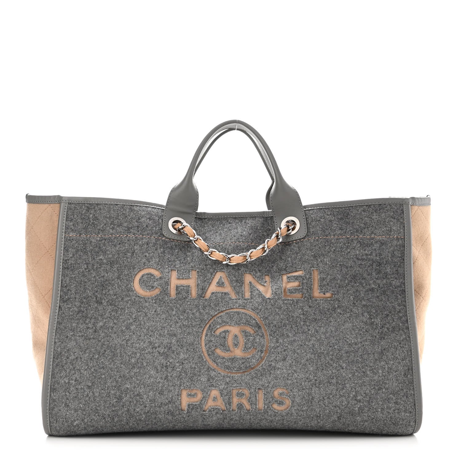 Chanel Wool Felt Calfskin Large Deauville Tote Grey Beige 1 of 14