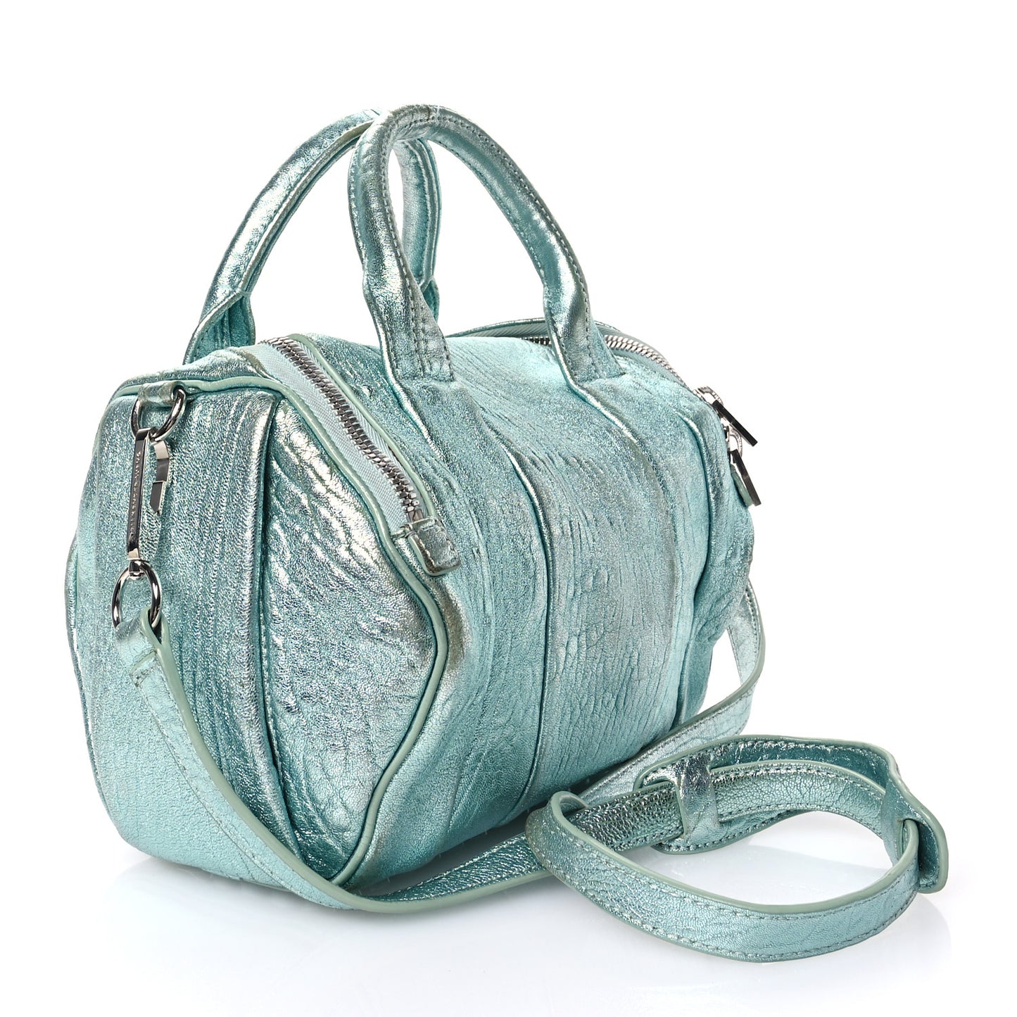 Metallic Pebbled Lambskin Lambskin Rocco Teal Silver Hardware