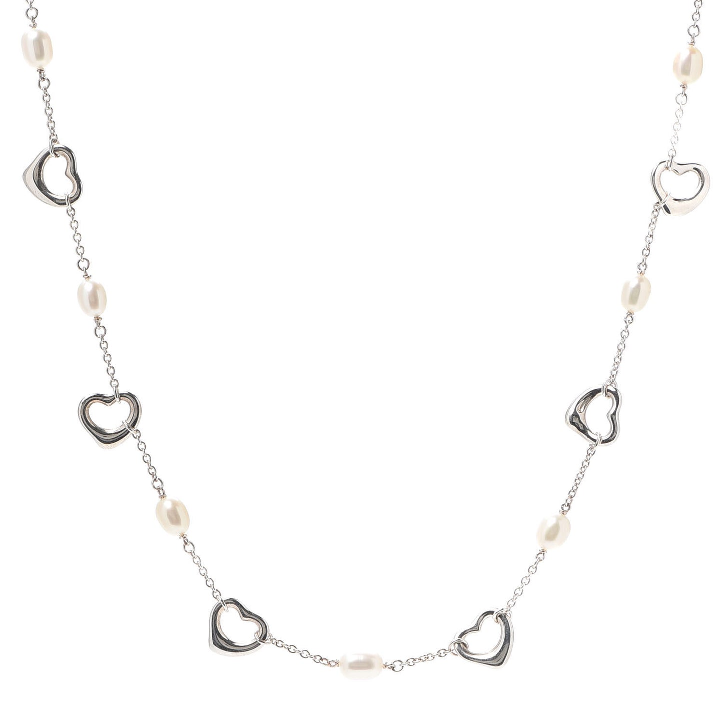 Sterling Silver Pearl Elsa Peretti Open Heart Station Necklace