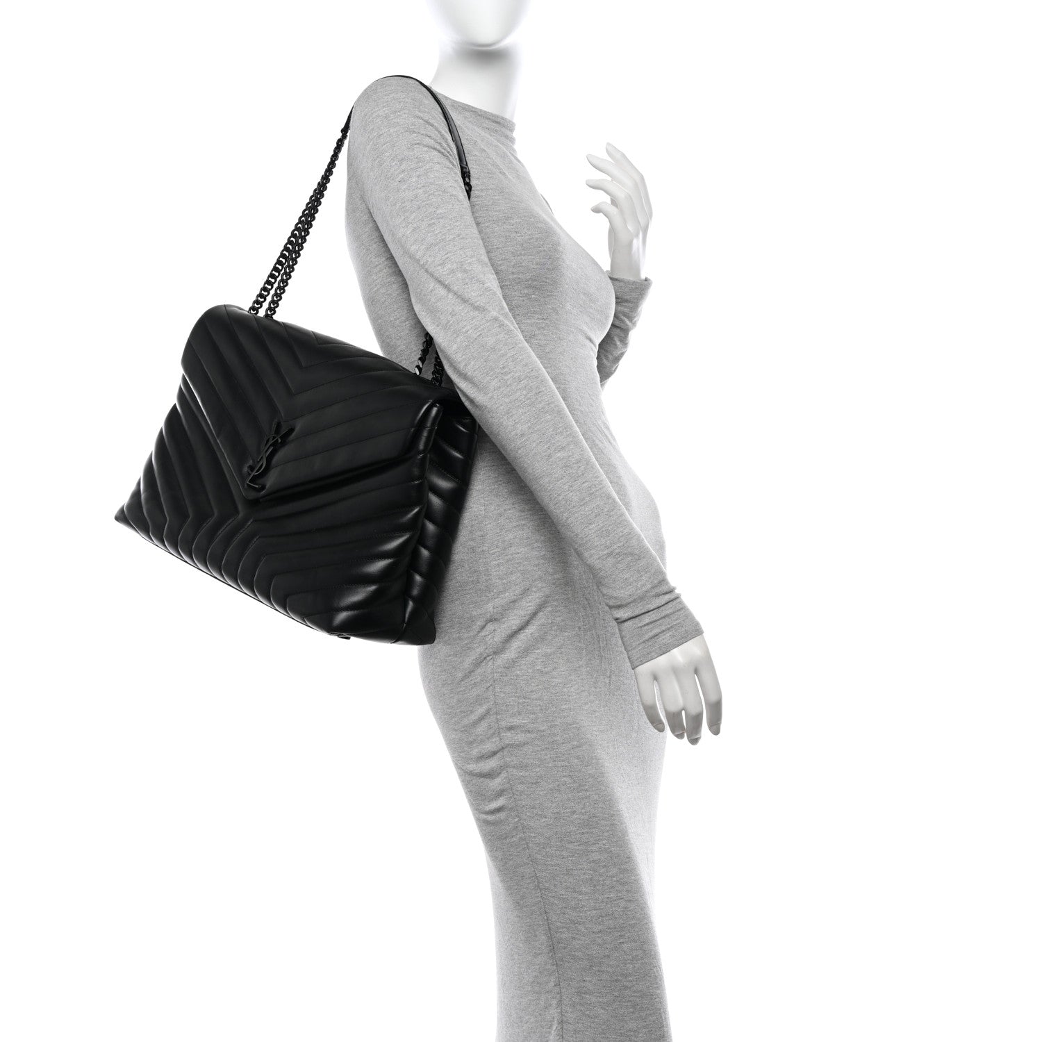 Saint Laurent Calfskin Y Quilted Monogram Monochrome Large Loulou Chain Satchel Black 3 of 10