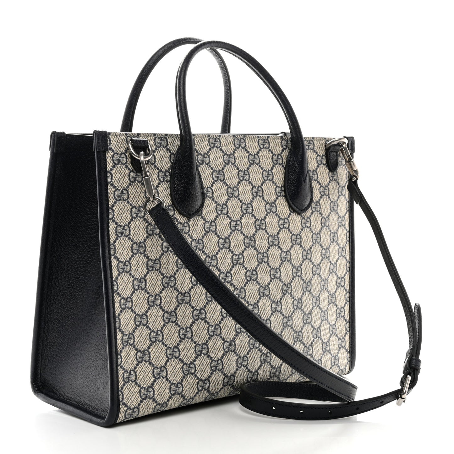 GG Supreme Monogram Textured Dollar Calfskin Small Retro Interlocking G Tote Bag Beige Blue