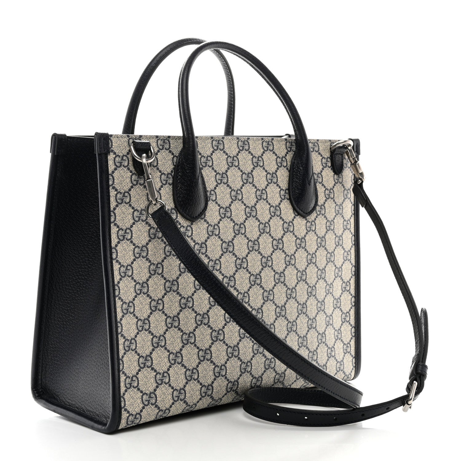 Gucci GG Supreme Monogram Textured Dollar Calfskin Small Retro Interlocking G Tote Bag Beige Blue 3 of 11