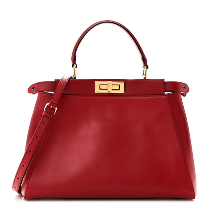 Fendi Vitello Morgan Fabric Jacquard Pequin Medium Peekaboo Iconic Satchel Mattone  Mattone Tobacco Black 1 of 9