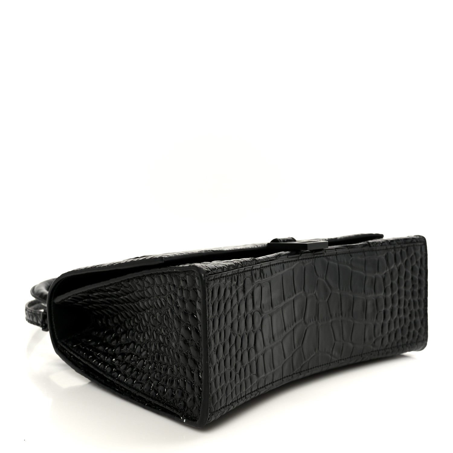 Balenciaga Shiny Calfskin Monochrome Crocodile Embossed Medium Hourglass Top Handle Bag Black 4 of 10