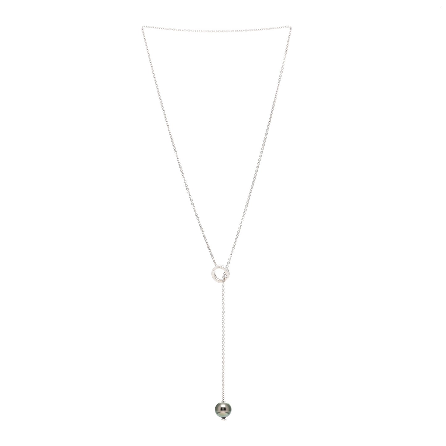 18K White Gold Diamond Black South Sea Pearl 10mm Pearls In Motion Lariat Necklace
