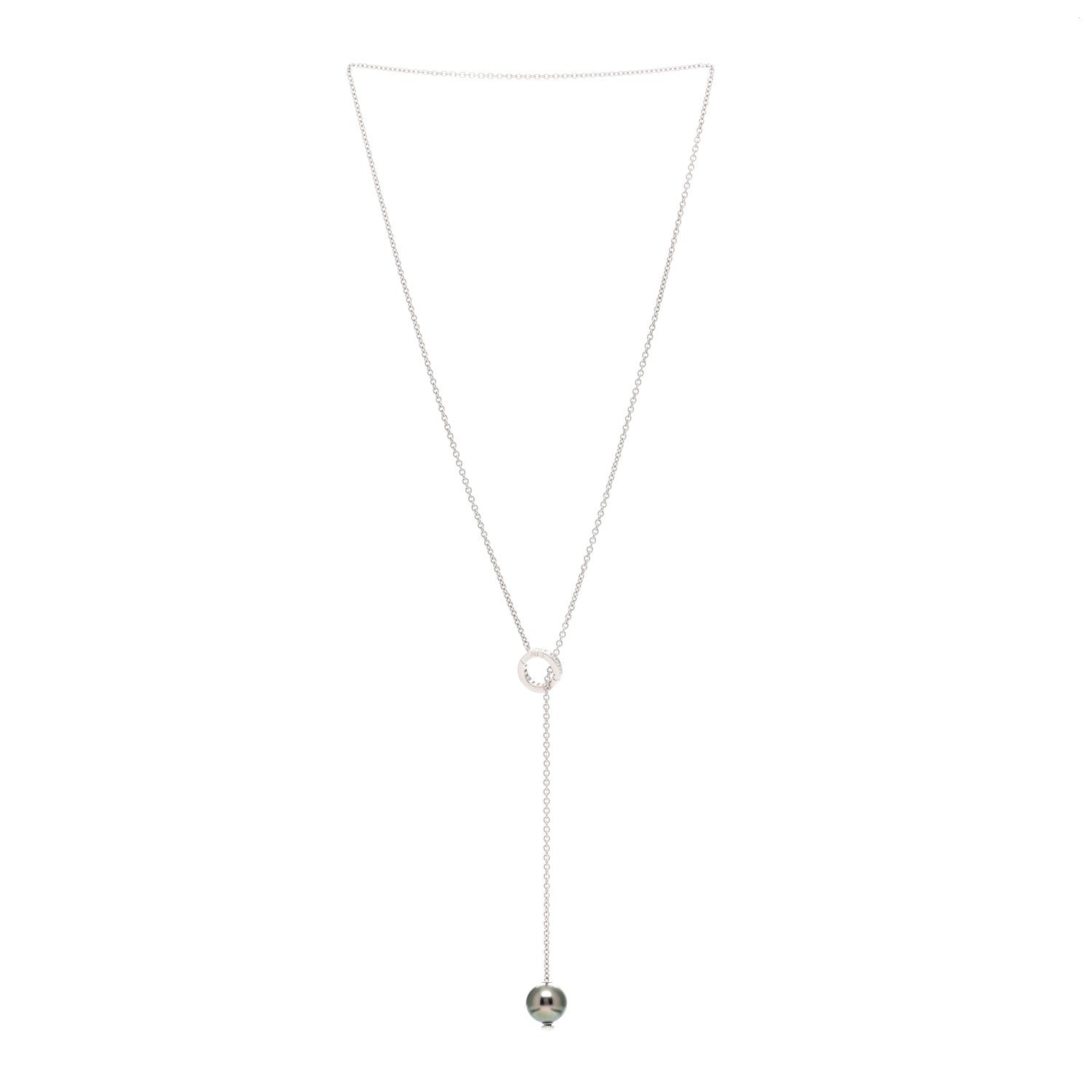 Mikimoto 18K White Gold Diamond Black South Sea Pearl 10mm Pearls In Motion Lariat Necklace 3 of 4