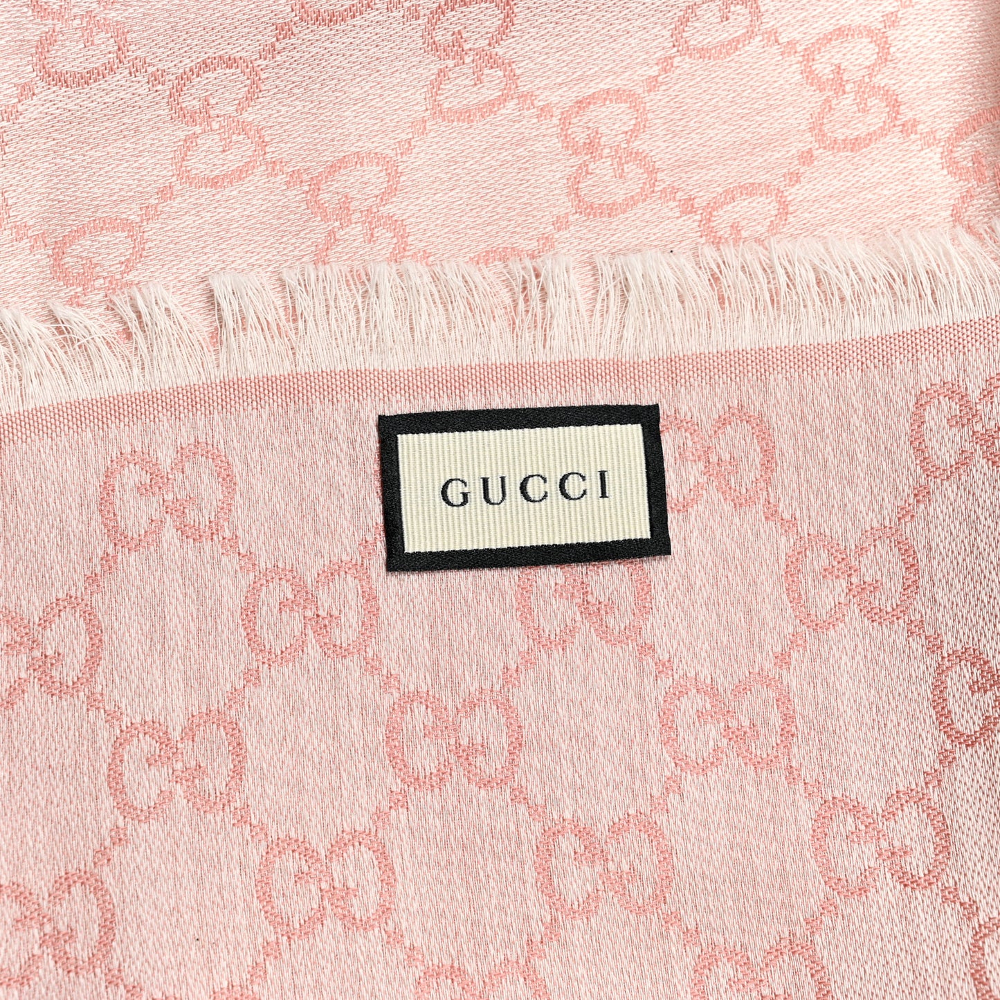 Wool Silk Monogram GGWeb Fringe Shawl Rose Ivory