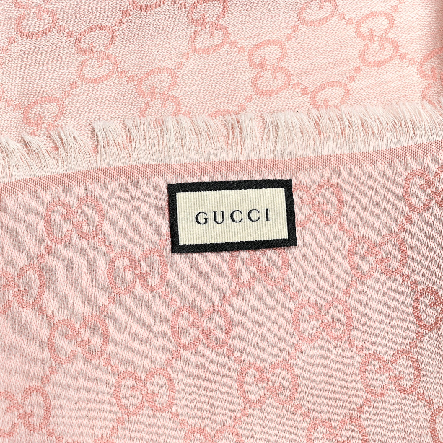 Gucci Wool Silk Monogram GGWeb Fringe Shawl Rose Ivory 2 of 3