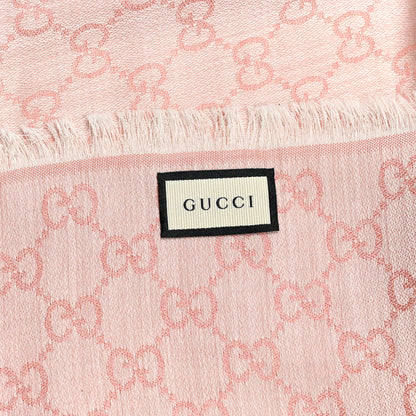 Gucci Wool Silk Monogram GGWeb Fringe Shawl Rose Ivory 2 of 3