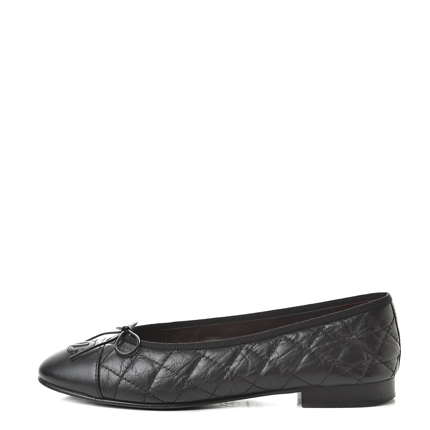 Chanel Aged Calfskin Quilted Cap Toe Ballerina Flats 37.5 Black 1 of 15