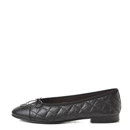 Chanel Aged Calfskin Quilted Cap Toe Ballerina Flats 37.5 Black 1 of 15