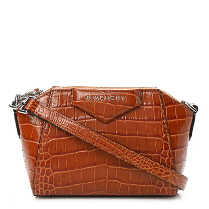 Givenchy Calfskin Crocodile Embossed Nano Antigona Tan 1 of 8