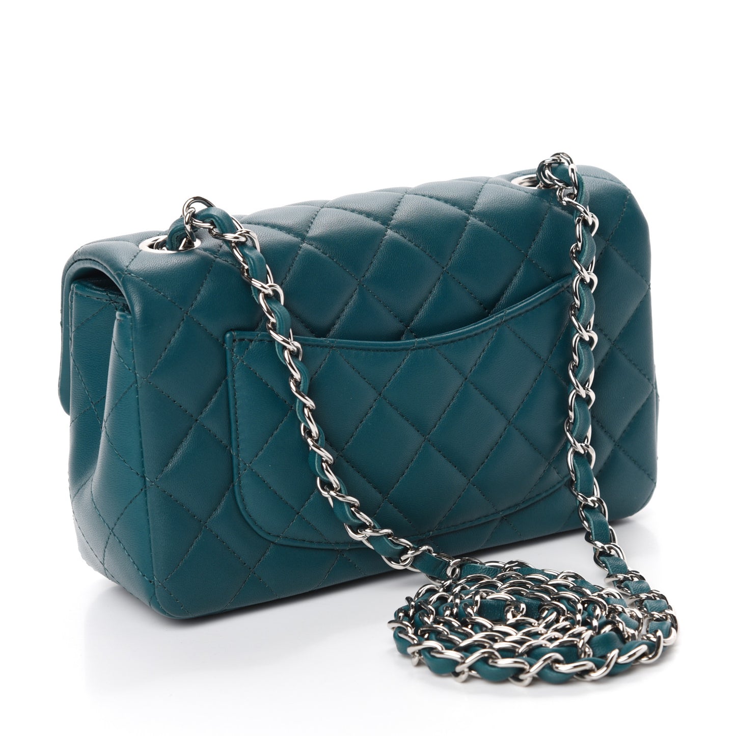 Lambskin Quilted Mini Rectangular Flap Dark Blue
