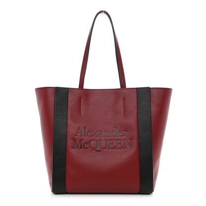 Alexander McQueen Calfskin Embossed Signature Shopper Black Red 1 of 9