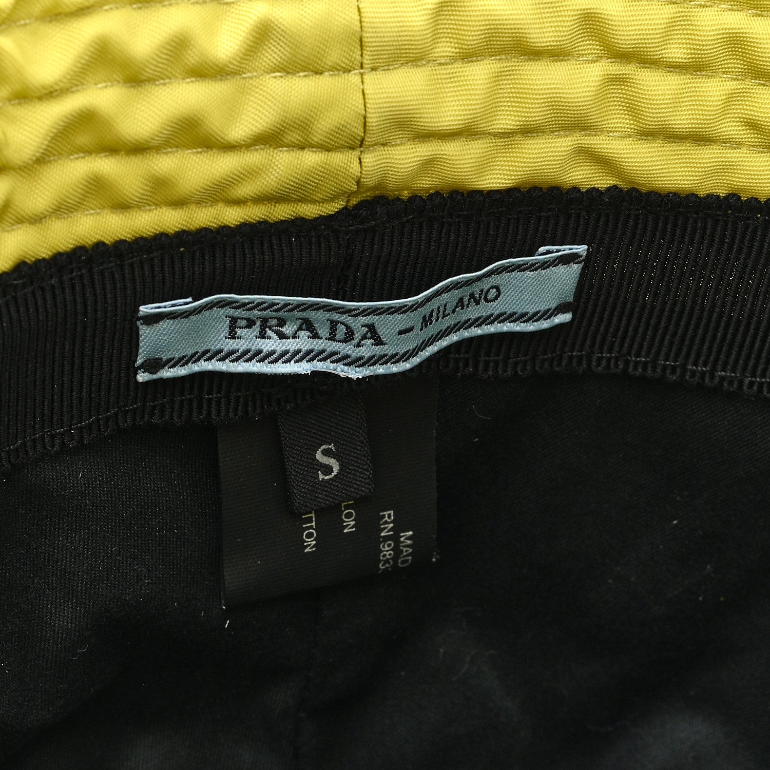 Prada Re-Nylon Metal Triangle Logo Womens Bucket Hat S Neon Yellow 7 of 7