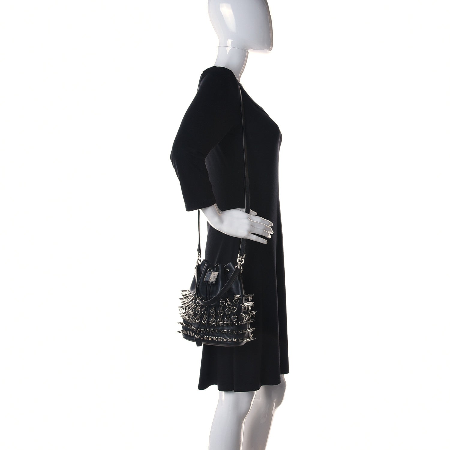 Givenchy Calfskin Spiked Drawstring Bucket Bag Black 2 of 9