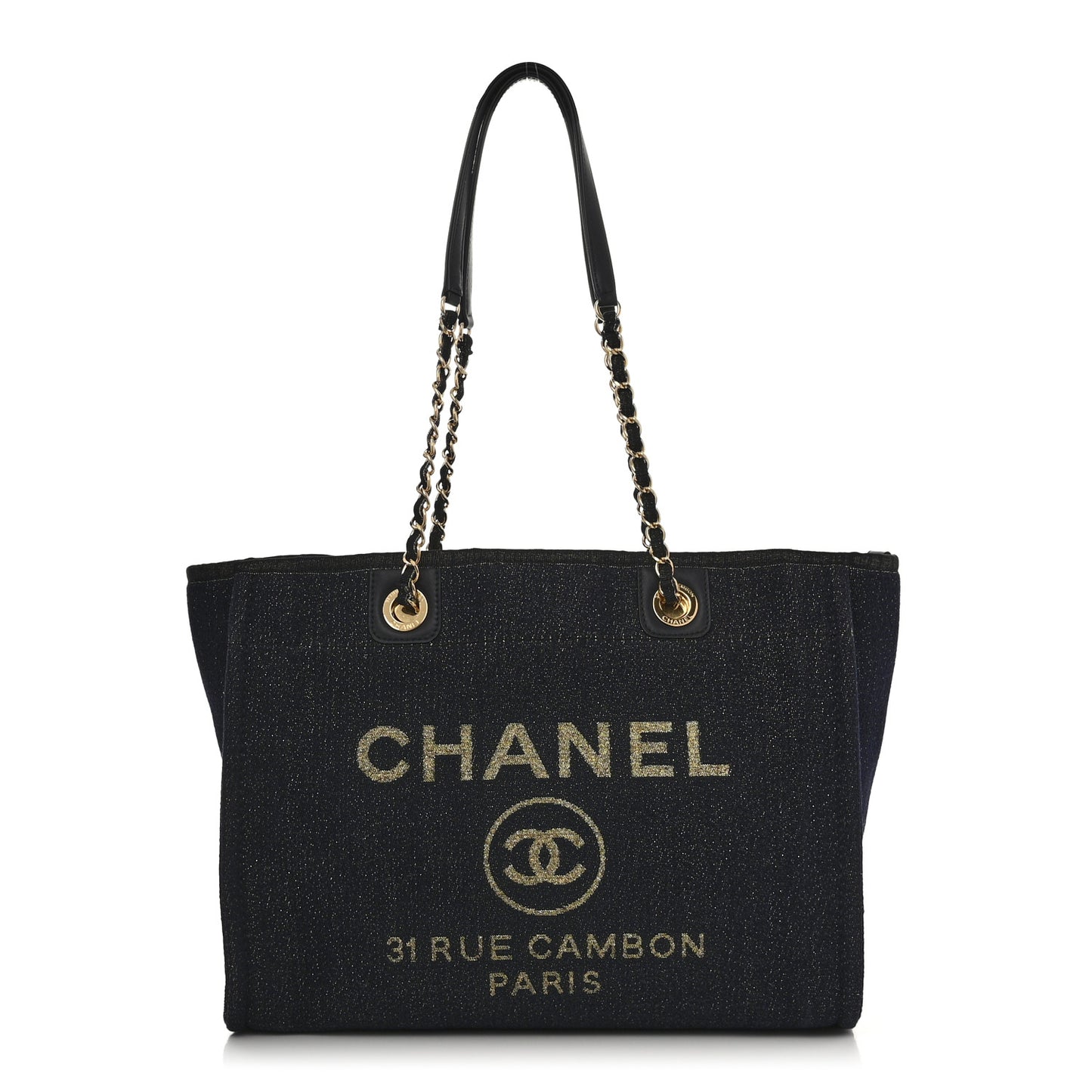 Lurex Canvas Small Deauville Tote Navy Blue Gold
